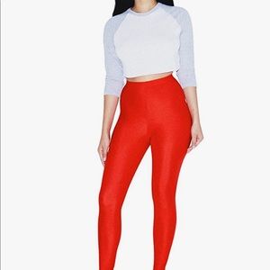 American Apparel High Waisted Nylon Red Legging Shiny Pants